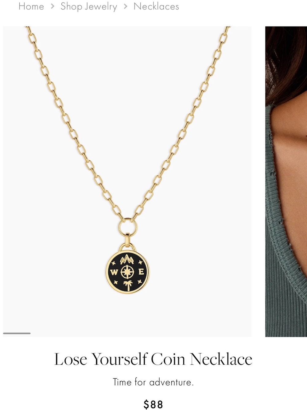 Gorjana Gold Necklace with Black Compass Coin Pendant New never worn